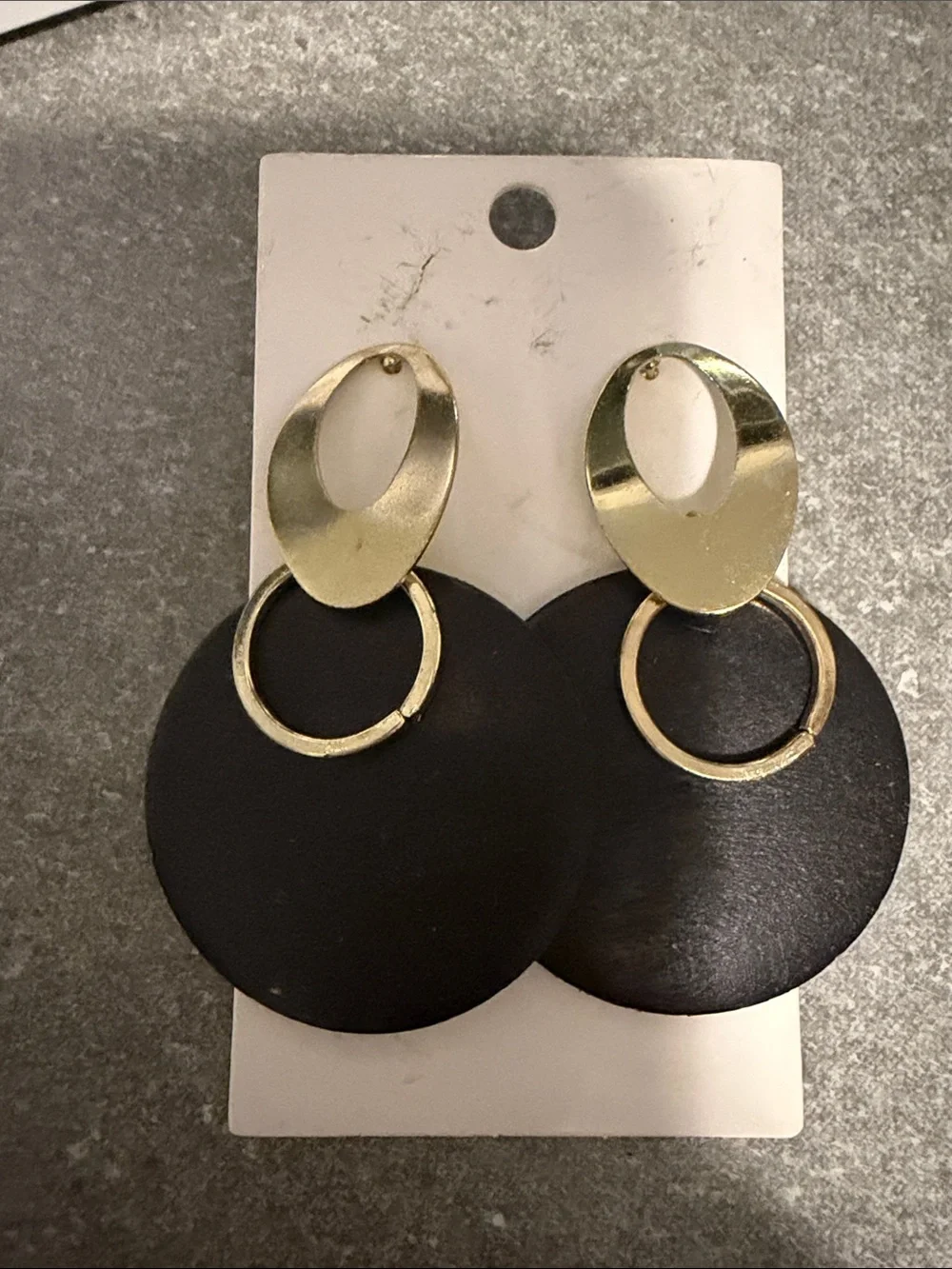 Vintage Gold and Black Drop Hoop Earrings - Women Jewelry